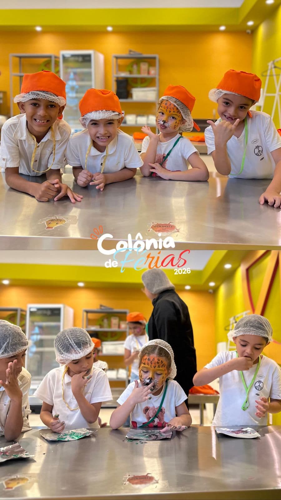 Alunos do Colégio Impacto em oficina de culinária na Colônia de Férias